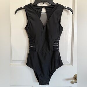 Black One Piece Swimsuit with Mesh Cutouts
